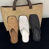 Fashion SUOJIALUN 2025 Autumn Women Slip On Mules Shoes Fashion Weave Hollow Out Ladies Elegant Slipper Soft Flat Heel Casual Slides Sho