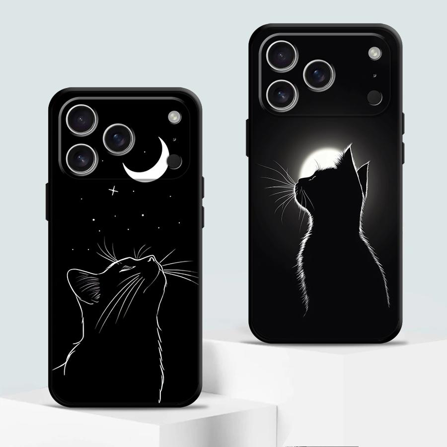Hülle für Apple iPhone 17 Pro Max 14 15 Pro 7 8 13 11 12 Air XR XS MAX 16 Funda Handyhülle Schwarze Mondkatze