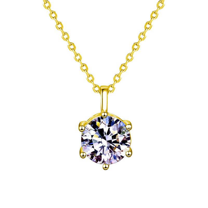 Moissanite Classic Four-Prong Necklace: Simple S925 Sterling Silver Pendant for Women, Japanese & Korean Inspired Light Luxury Style.
