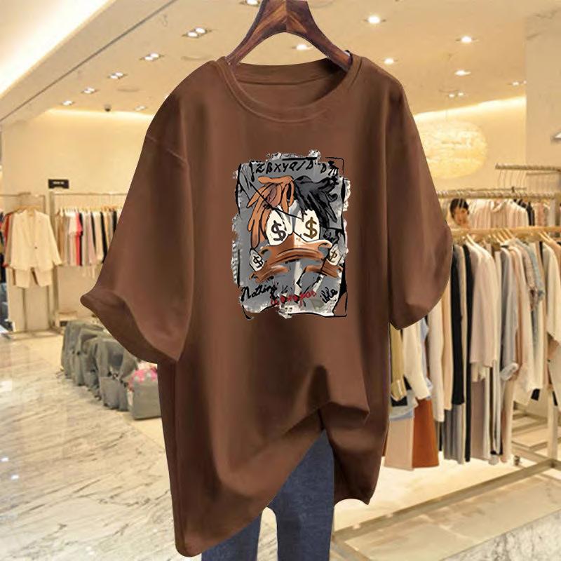 

New Casual Fashion Age Reduction Cartoon Printed Cotton Short Sleeve T-Shirt Women s Summer Loose Top Bottom Shirt XXXL