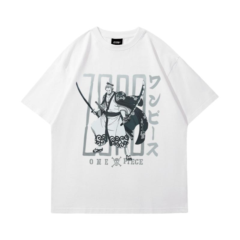 One Piece Samurai Style Anime TShirt Men Women Vintage Cotton Graphic Tee Casual Loose Crew Neck Streetwear Top