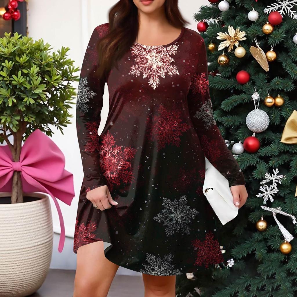 Dámské ležérní šaty s gradientním potiskem, kapsou, kulatým výstřihem a dlouhým rukávem ve větších velikostech na jaro/podzim