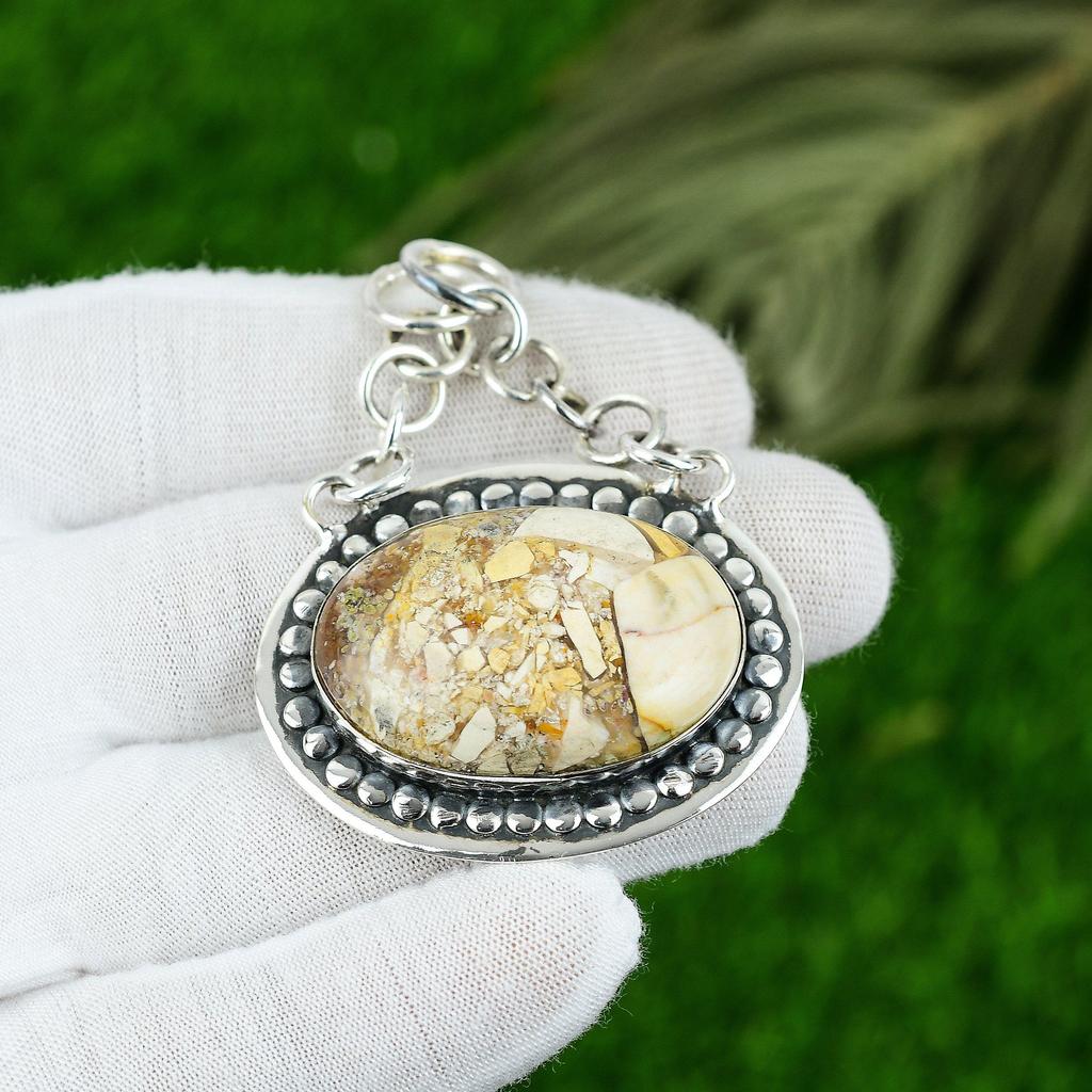 Gift For Her 925 Sterling Silver Natural Brecciated Mookaite Gemstone Pendant