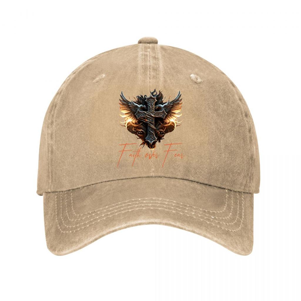 Metal Cross Eagle Wings Faith Over Fear Wall Decor Washed Baseball Cap Outdoor For Womens Unisex FeUnisex