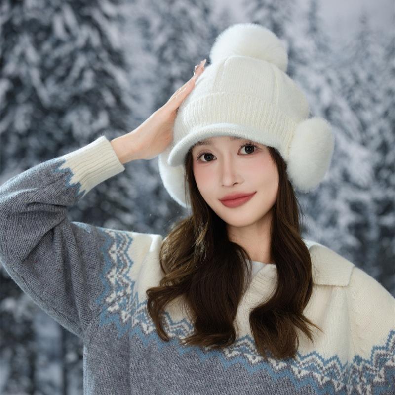 Fleece Warm Knitted Cap Ladies Ear Protector Wool Baseball Cap Fashion Cycling Plush Cap