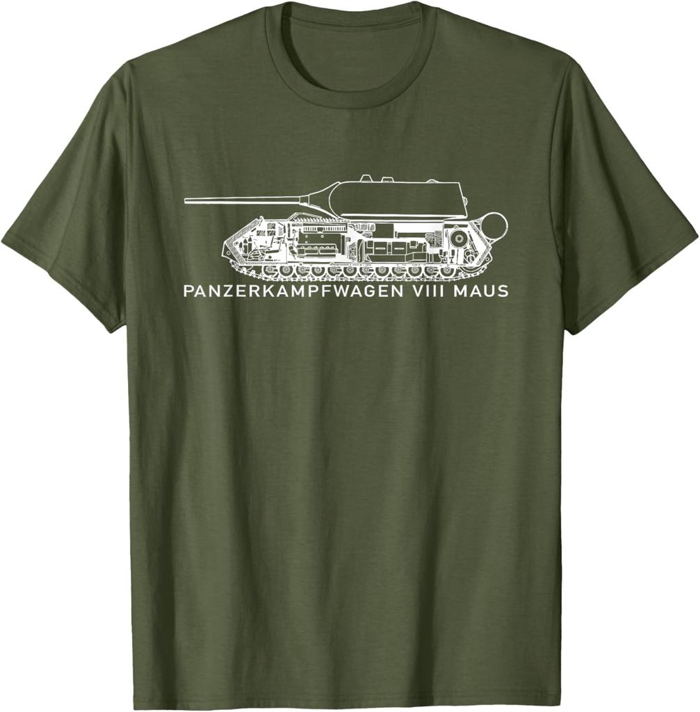 Maglietta Panzer VIII Maus Tank 100% Cotone Girocollo Manica Corta Estiva Casual da Uomo Streetwear
