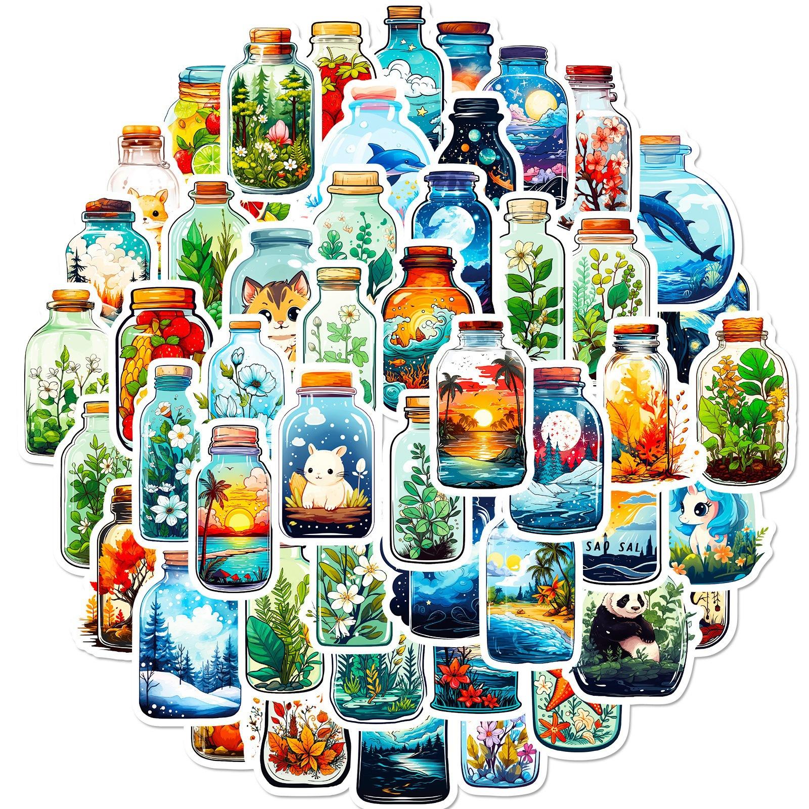 

50 наклеек Тихие бутылки Животные Пейзаж Новые продукты Наклейки для стакана для воды Блокнота Чемодана Водонепроницаемые наклейки