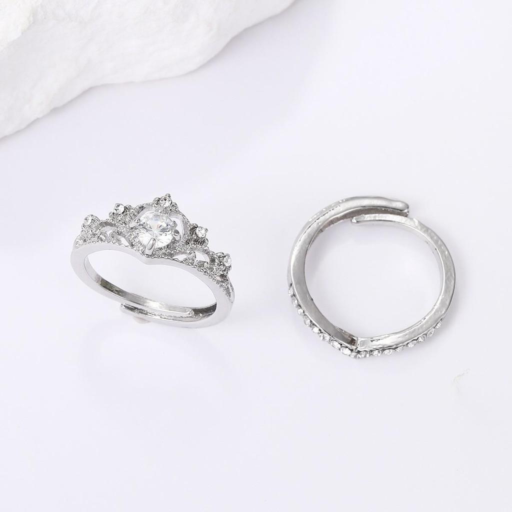 Simple Style Crown Princess Ring Set, Open Wedding Ring, Adjustable Anniversary Gift Ring Set Jewelry