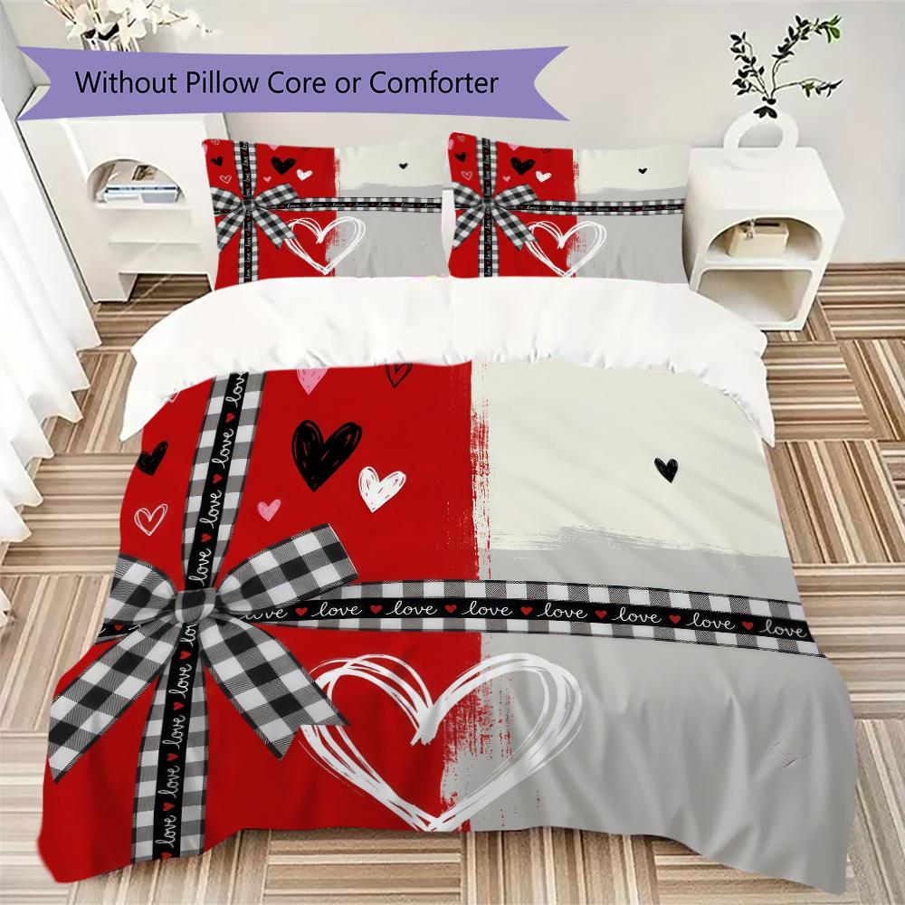 Plaid Bow Pattern Bedding Uilt Set Uilt Cover Pillowcase Home Decoration Birthday Gift (1 * Duvet Cover + 2 * Pillowcase Without Core)