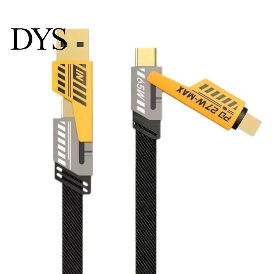 Four-in-one Charging Cable 100/150/200CM 4-In-1 USB Type-C 8Pin 65W 480Mbps Fast Cellphone Wear-resistant Tablet Nylon Braided Data Wire Cord