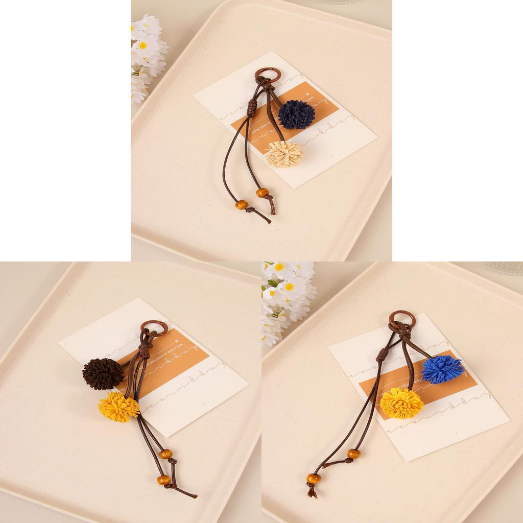 Miu Qi Retro Colorful Tassel Ball Keychain Handmade Faux Leather Accessories For Casual Bags