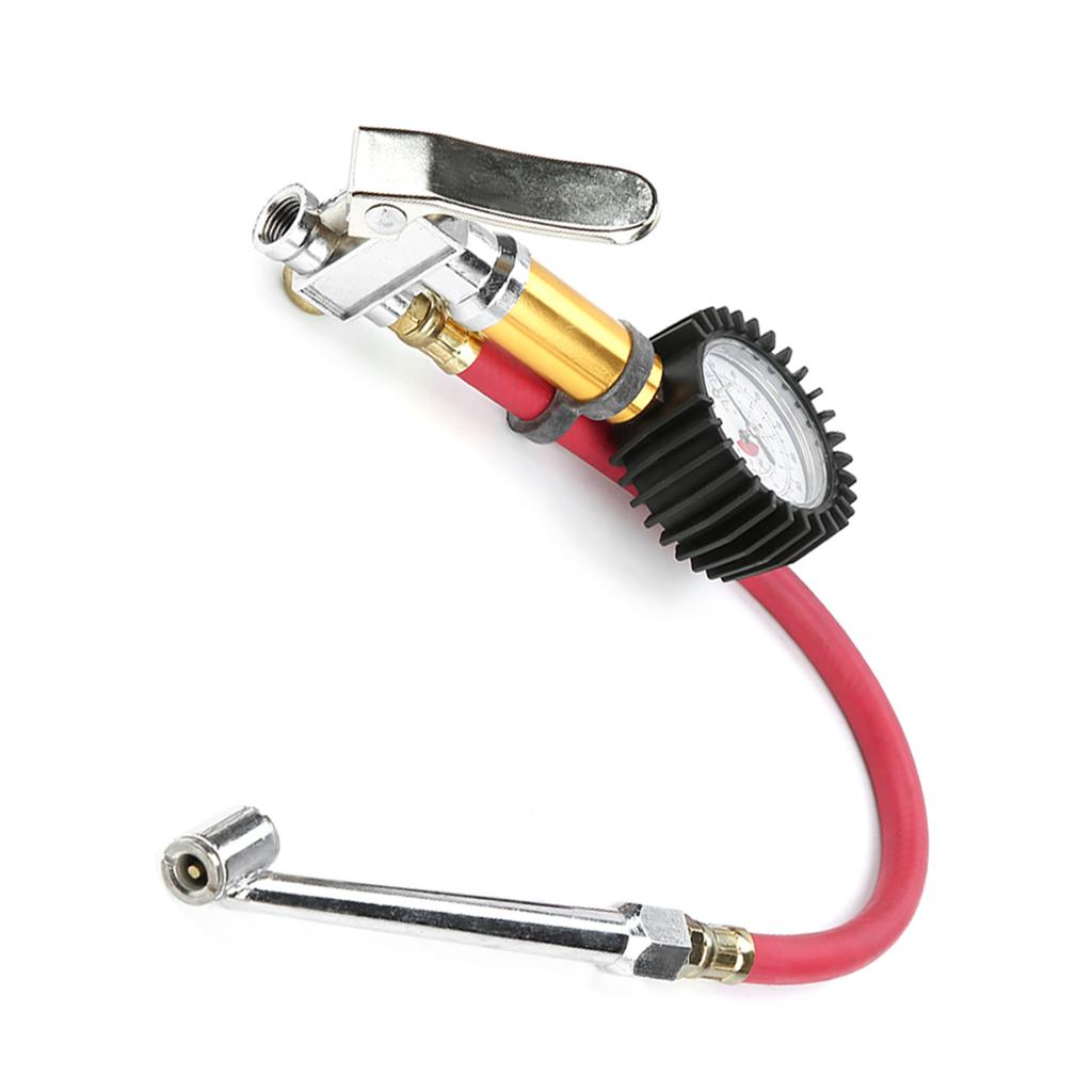 14" Trunk Motorcycle Tire Tyre Pressure Dial Gauge Air Inflation Inflator Pump Gun