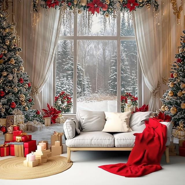 Christmas snowman tapestry outside Santa s window 75x100 чёрный
