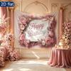 Party Banner Floral Gifts Polyester Fabric Birthday Backdrop, Polyester Wall Decor for Celebration & Photos
