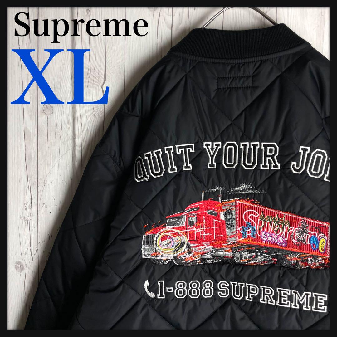 

[USED] Jungkook wears Supreme embroidered logo quilted jacket, black, size XL