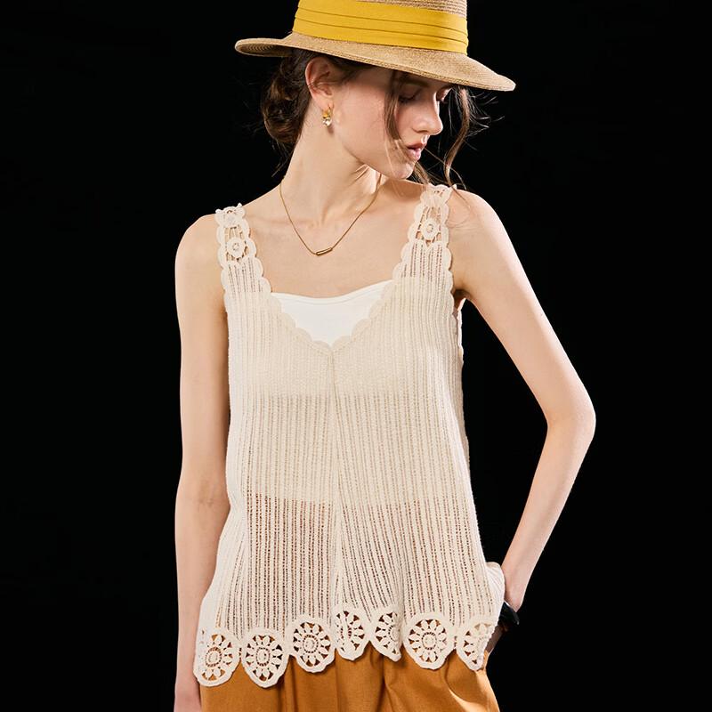 Wudao Women s 100% Cotton French Crochet Camisole Vest L