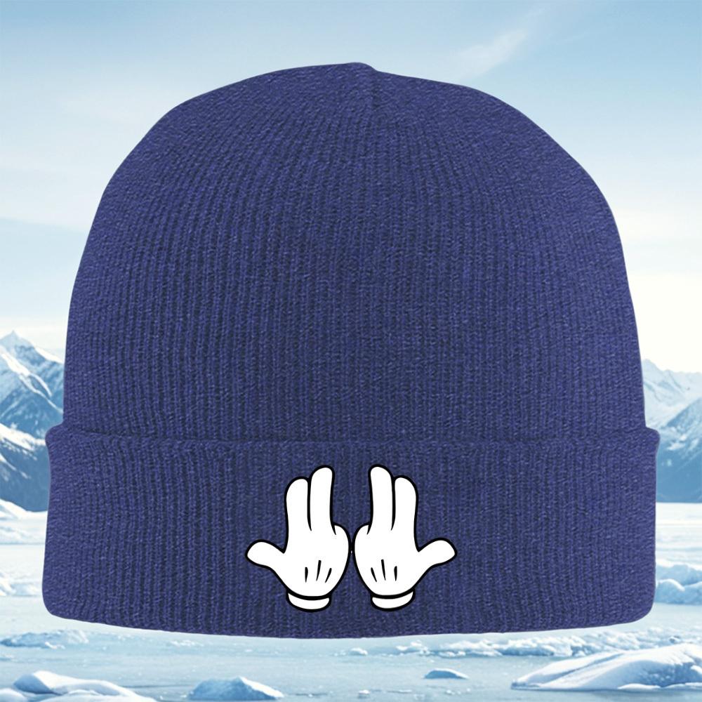 White gloved hands,fingers raised up Men Women Unisex Knitted Hat Beanie Pullover Cap Winter Thermal Warm Christmas Outdoor Cycl