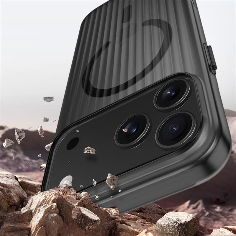 Applicable to iPhone17ProMax mobile phone case corrugated grating magnetic suction Apple 16Pro Ice Mist 15 protective case