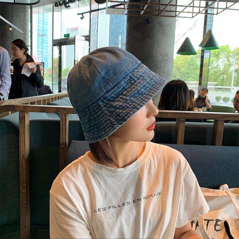 Women's bucket hat, Korean style, trendy and versatile, Japanese style, summer thin washable denim sun protection hat