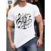 European Size Men'S Plus-Size Summer T-Shirt Featuring a Vintage Music Microphone Print, Casual Short Sleeves, Fitted Cut, Stretchy Knit Fabric