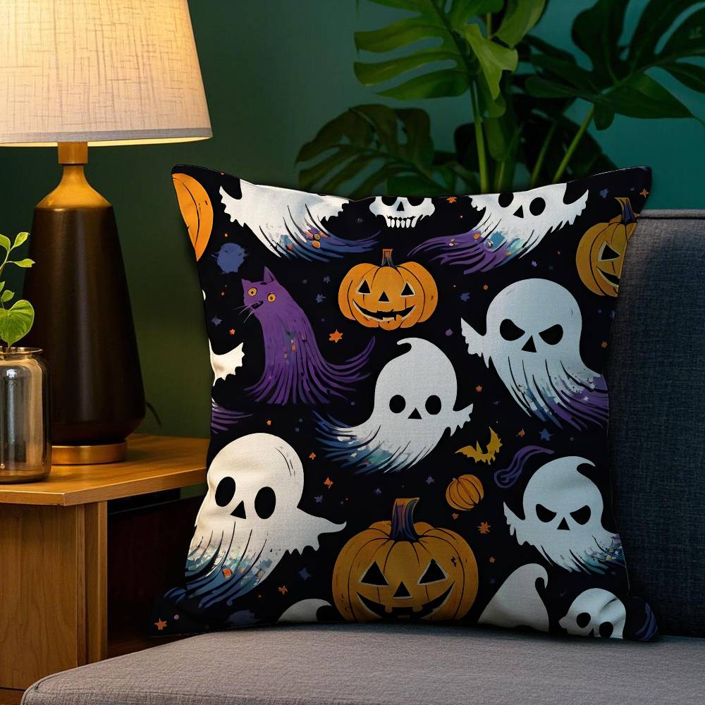 Cute Spooky Halloween Pumpkin Pillow Case Sofa Living Room Bedroom Double-sided Printing Square Cushion Nap Time Cushion Cover