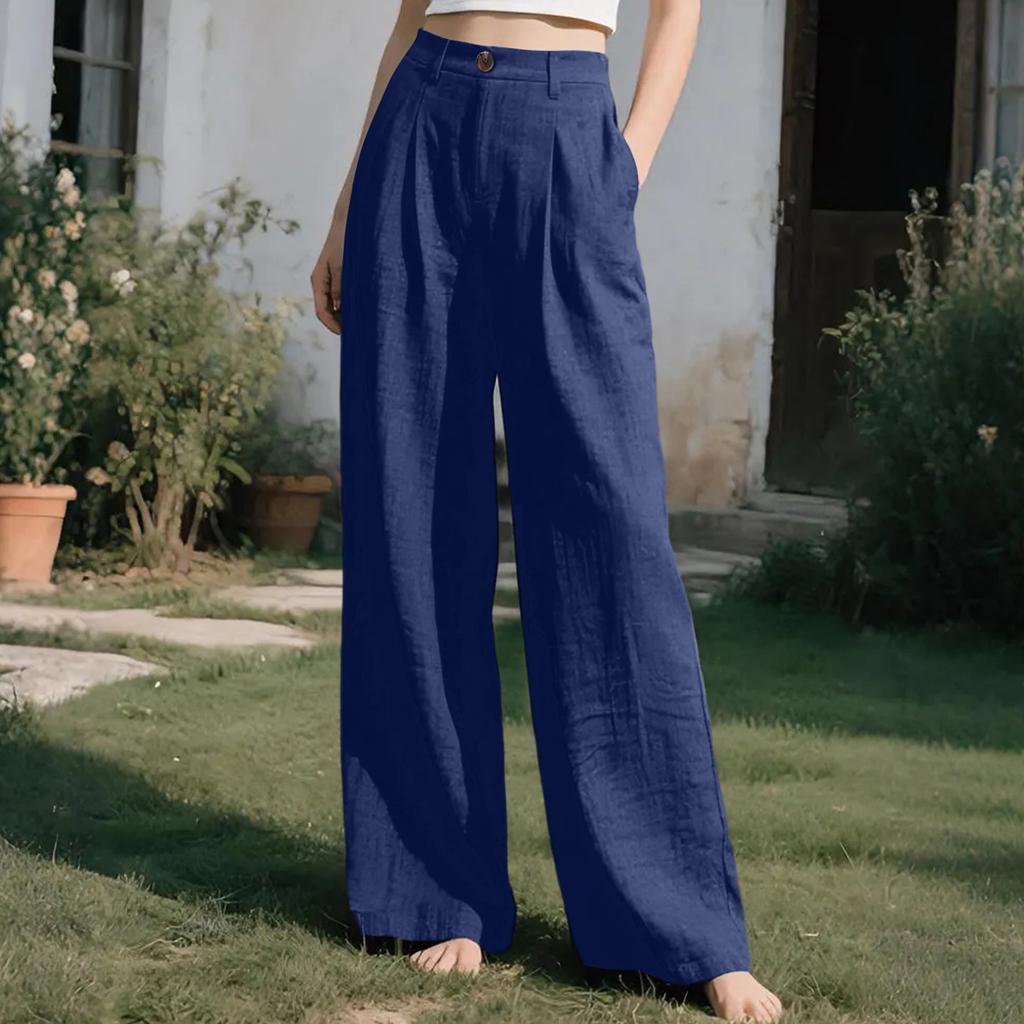 Ladies' Color Casual Fashion Breathable Loose Cotton And Linen Pants