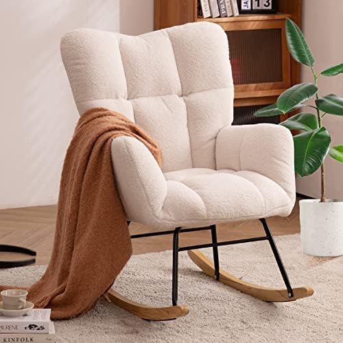Comfortable Rocking Chair Accent Chair High Backrest Armchair Upholstered Glider Rocker for Living Room