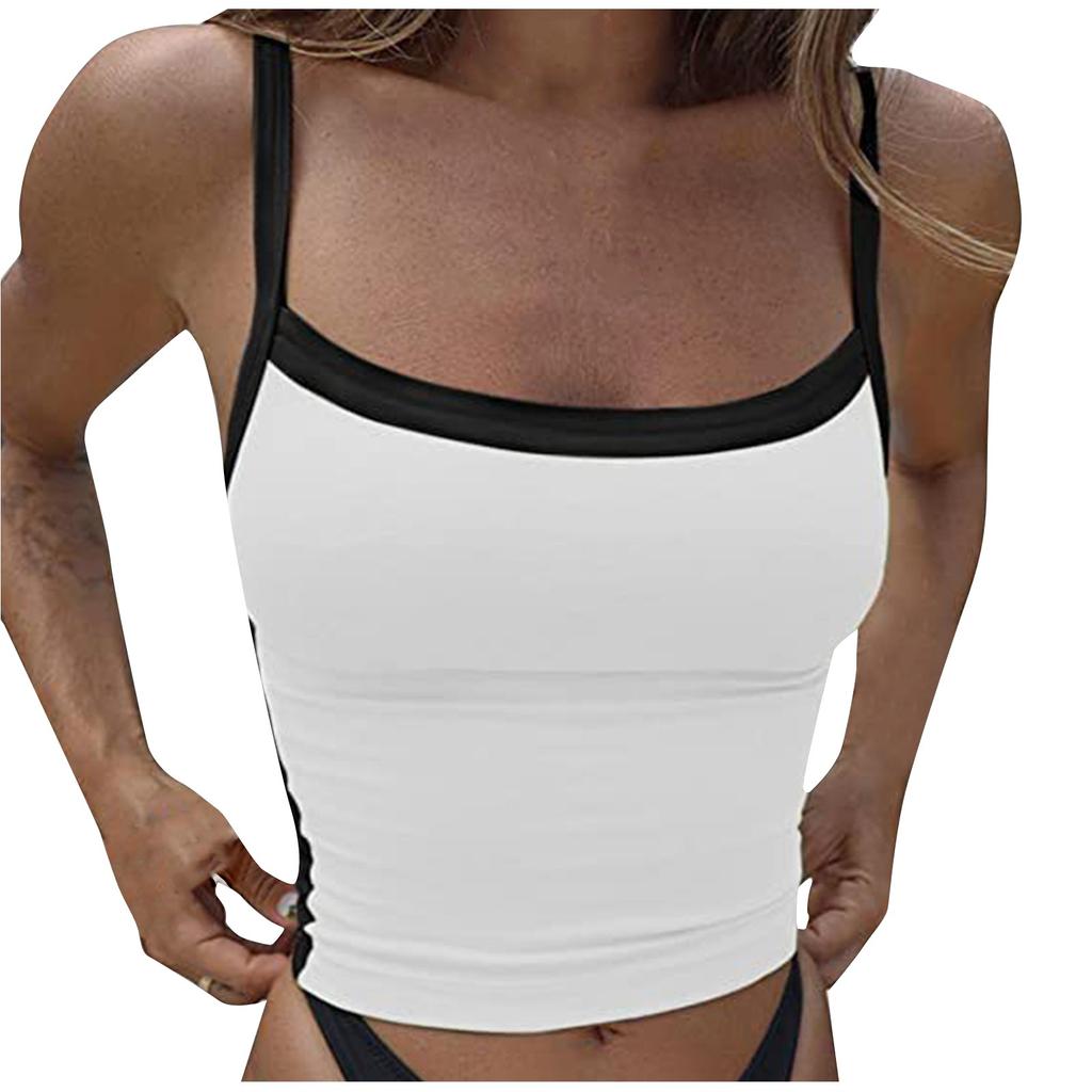 Canottiera Crop da Donna Aderente Senza Maniche Basic con Schiena Scoperta e Spalline Sottili per Uso Quotidiano