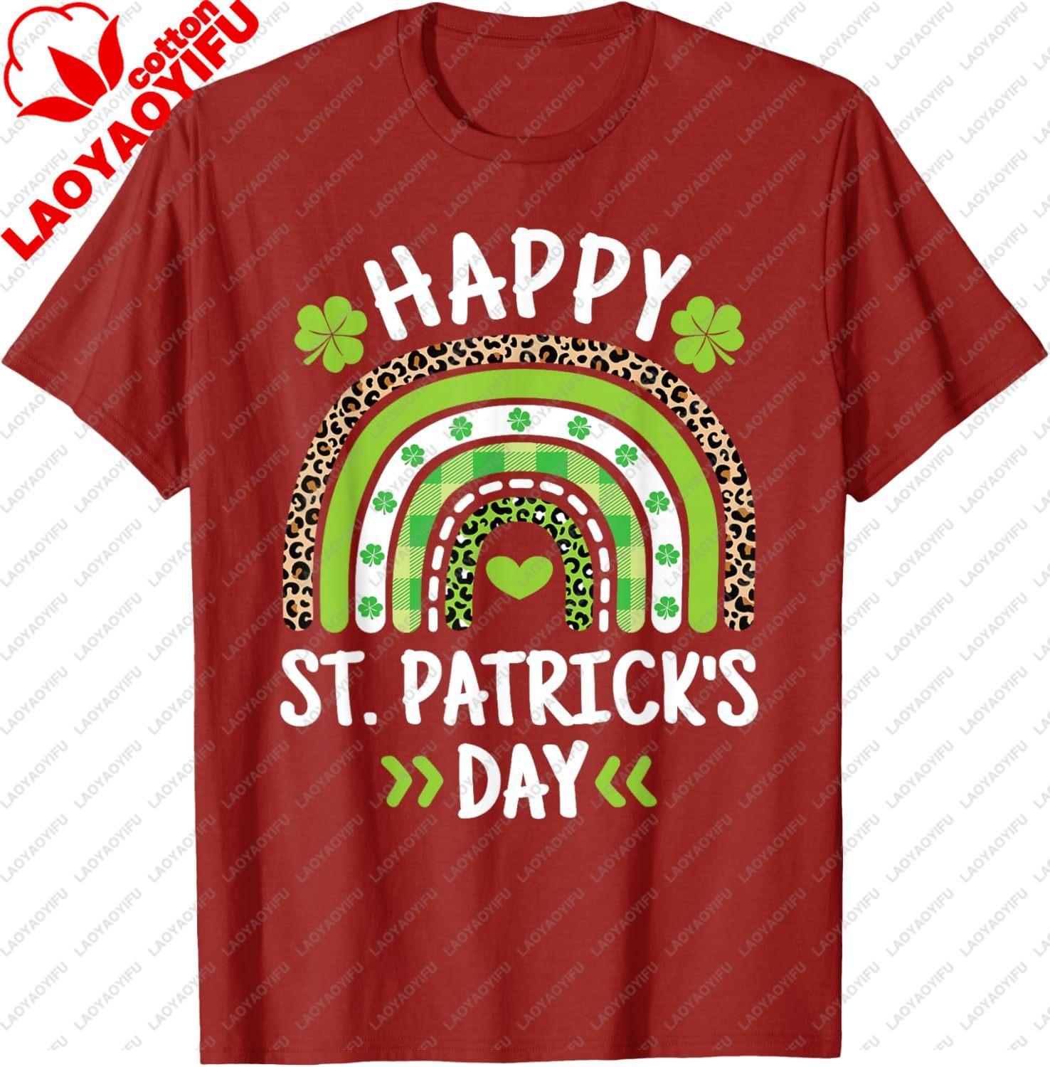 Happy Saint Patricks Day Rainbow Clover Irish Mens Womens TShirt Casual Breathable ShortSleeved Shirt S