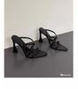 Brown Satin Rhinestone Pointed-Toe High Heel Sandals - Women's Mature Summer Style