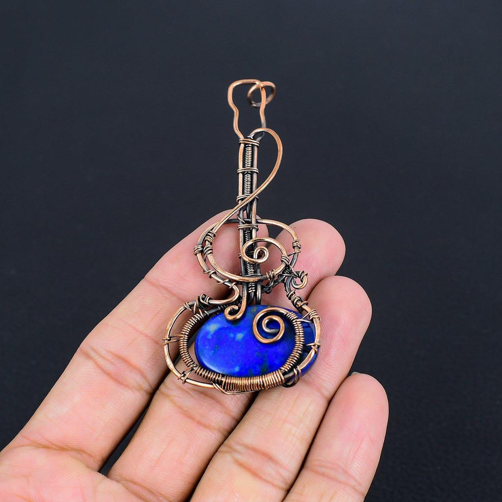 Lapis Lazuli Pendant Handmade Gemstone Jewelry, 999 Copper Wire Wrapped Pendant ,Unique Design Jewelry Pendant