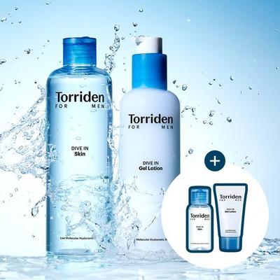 Toriden Dive-in for Men Lozione Idratante/Gel all'Acido Ialuronico a Basso Peso Molecolare 2 Tipi (+Pelle 30ml+Lozione Gel 20ml)