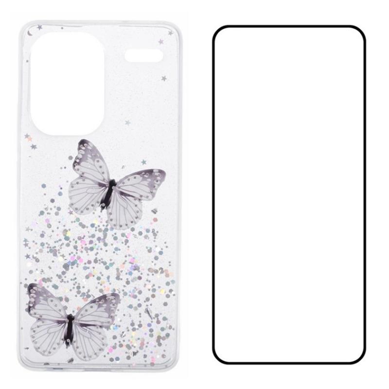 For Xiaomi Redmi Note 13 Pro+ 5G Case TPU Phone Cover with Screen Film 3D Butterfly Bling