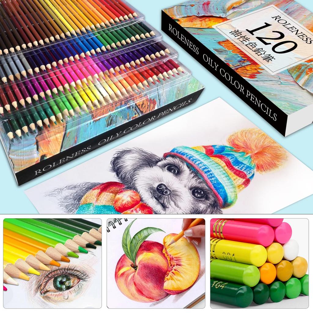 Roleness Colored Pencils for Kids and Coloring Book Set for Beginners and Soft Core Storage and Pencil Sharpener 120-Color Oil-Based Adults,