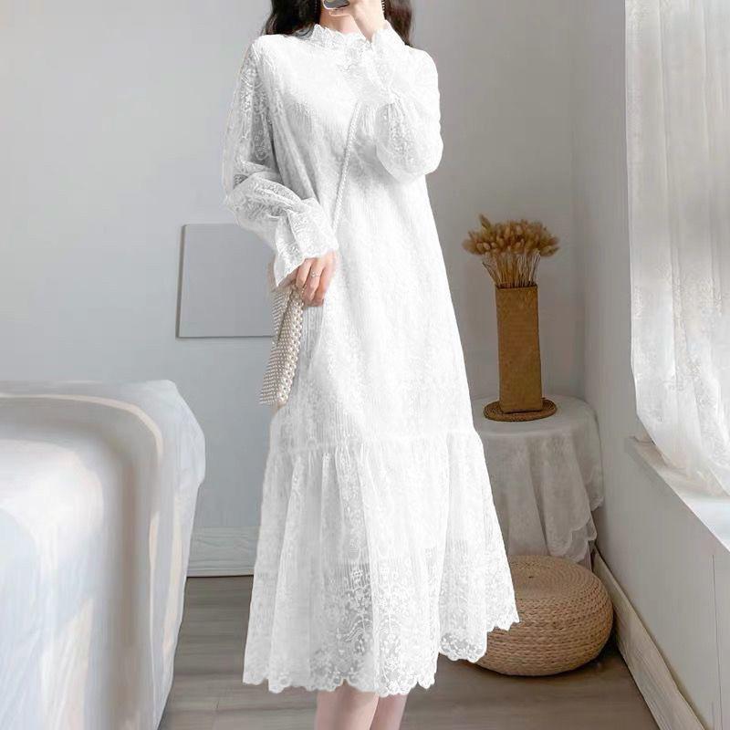 Elegantes Spitzen-Drape-Kleid mit Samtfutter für Herbst/Winter