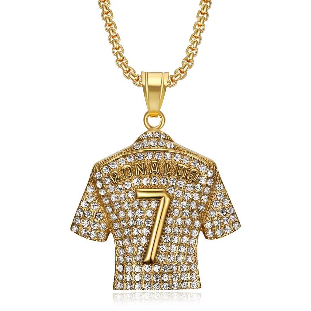 Hip Hop Stil Nummer 7 Trikot Zirkon Anhänger Legierung Halskette für Männer, Klassische Gedenk Halskette, Welt Fußball Fan Geschenke