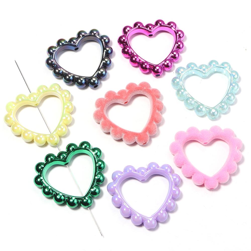 5pcs/lot Hollow Acrylic Beads Round Love Heart Garland Beads DIY Mobile Phone Chain Keychain Crafts Pen Jewelry Making Supplies