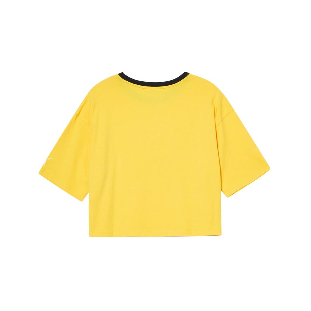 Puma Short Crop Top Trendy Print Cotton Breathable T-Shirt Women Tops Yellow 538772-41