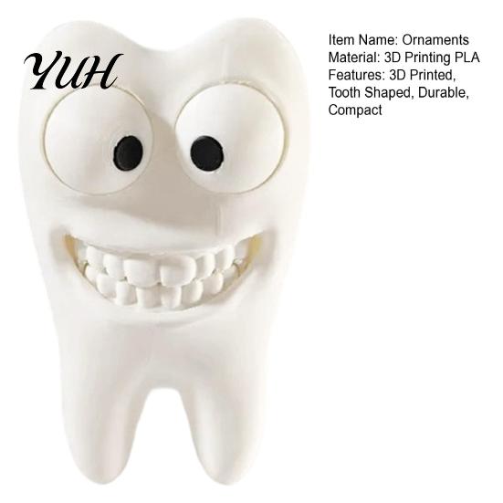 Unique Desk Accessories 3D Printed Smiling Tooth Toothbrush Holder, Funny Dental Figurine, Small Sculpture Creative Shaped Storage Stand for Bathroom