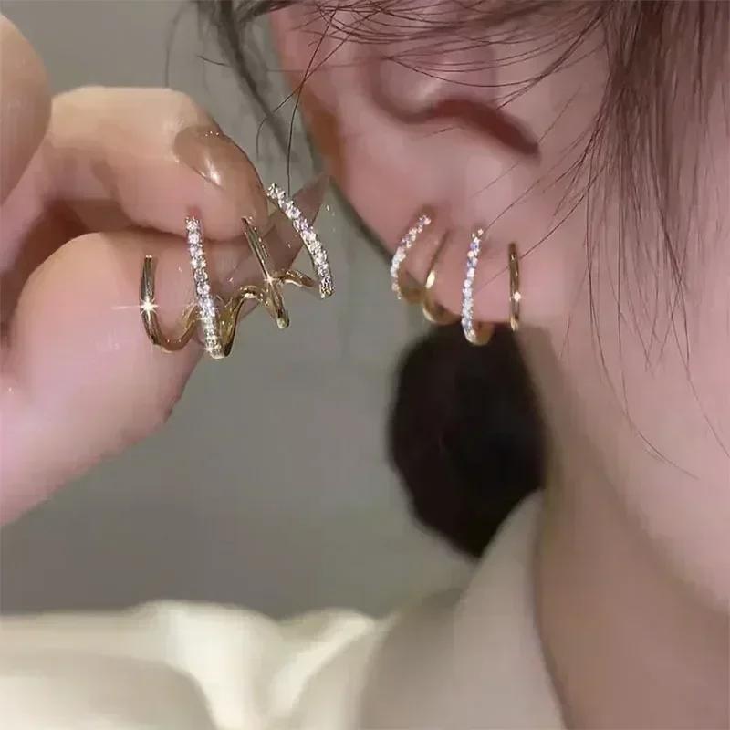 Super Sparkling Crystal Golden Earrings for Women Personalized Exquisite Daily Accessories Party Jewelry Birthday Gifts