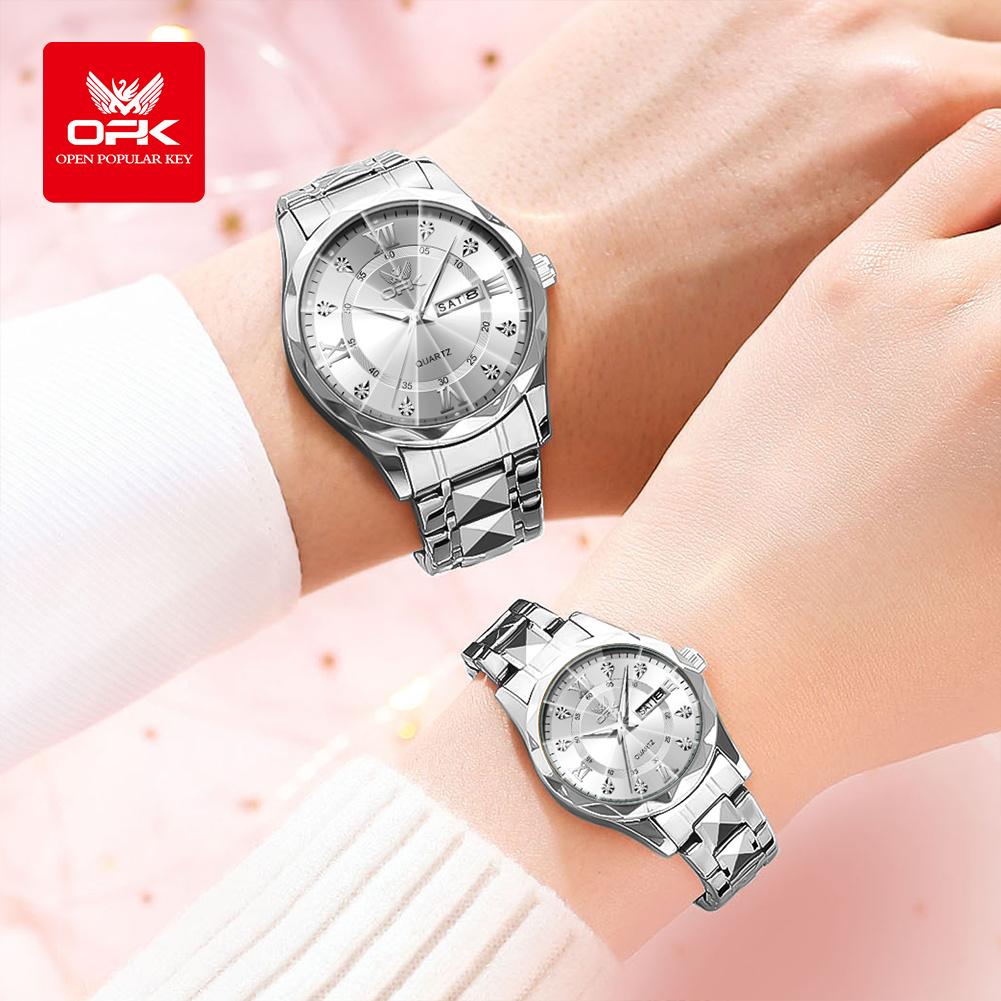 OPK Dual Calendar Waterproof Quartz Watch for Men And Women with Night Light Couple's Watch Cross-Border 6023