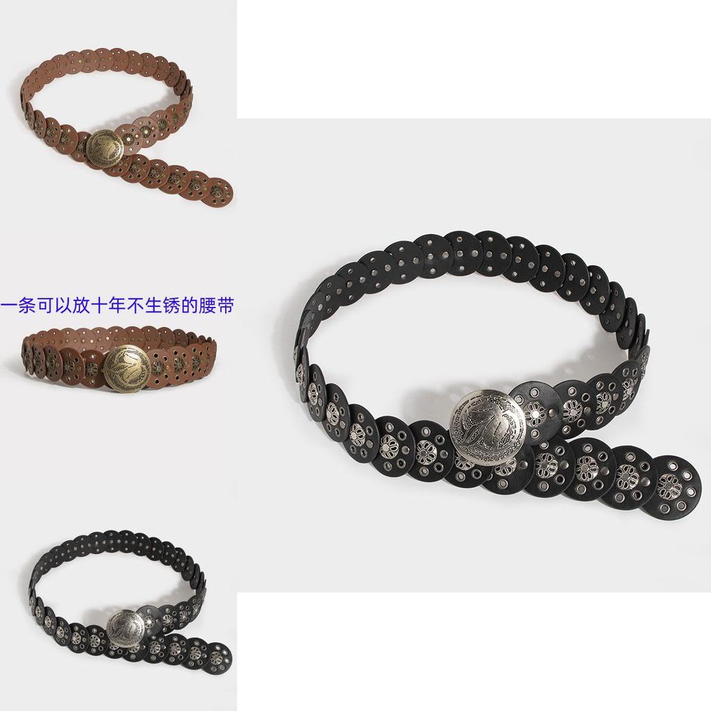 Punk Rock Wide Leather Belt With Riveted Eyelets For Casual Streetwear And Ladies