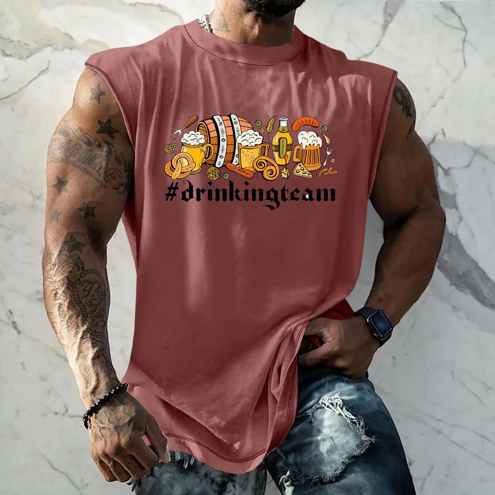 

Men Sleeveless Tank Top Loose Fit Casual Streetwear Textured Pattern Printed Vest Summer Festival Sport Holiday Daily Wear XL розовый