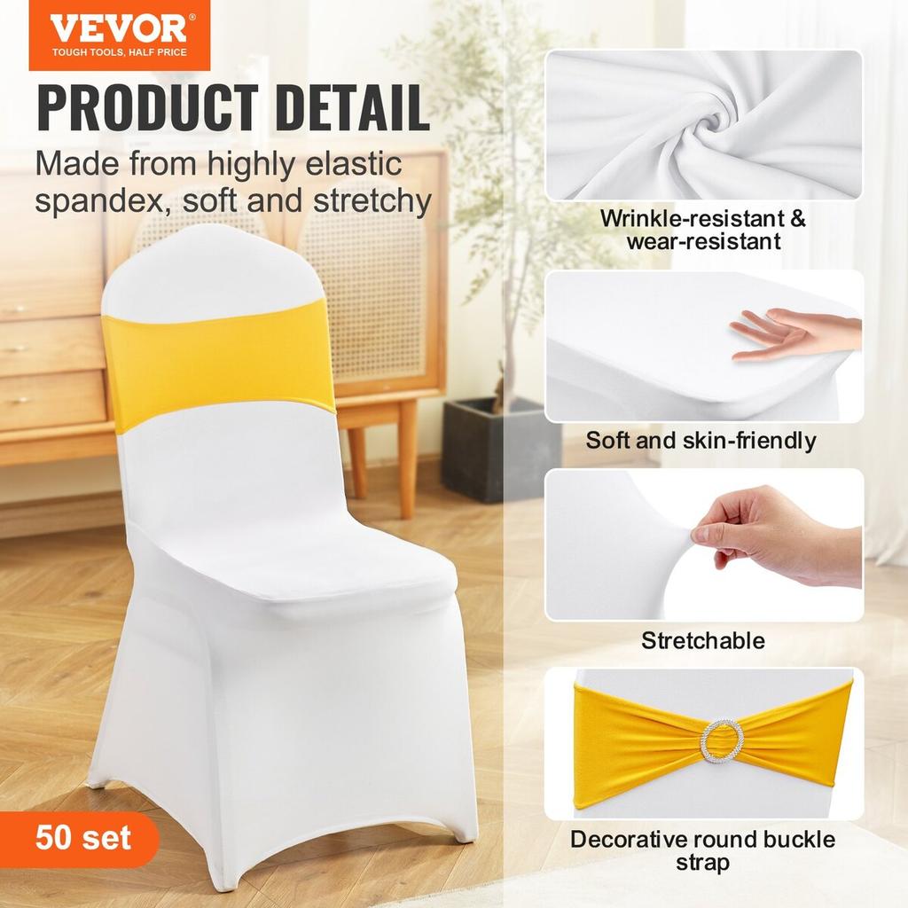 50 Sets Stretch Spandex Folding Chair Covers, Universal Fitted Chair Cover with Chair Sashes, Removable Washable Protective Slipcovers, for Wedding,