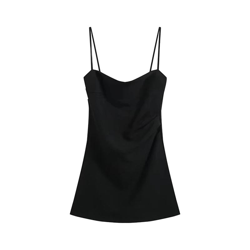 Vintage černé tílkové šaty bez zad Růžové Slim Sling šaty pro ženy Jaro Léto Krátká tenká boková sukně