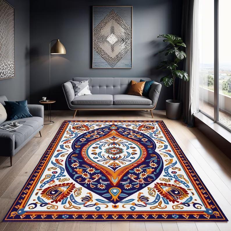 

Vintage Persian Area Rug for Living Room Red Black Gold Oriental Medallion Carpet Non-Slip Boho Floor Mat for Bedroom Office 40X60CM