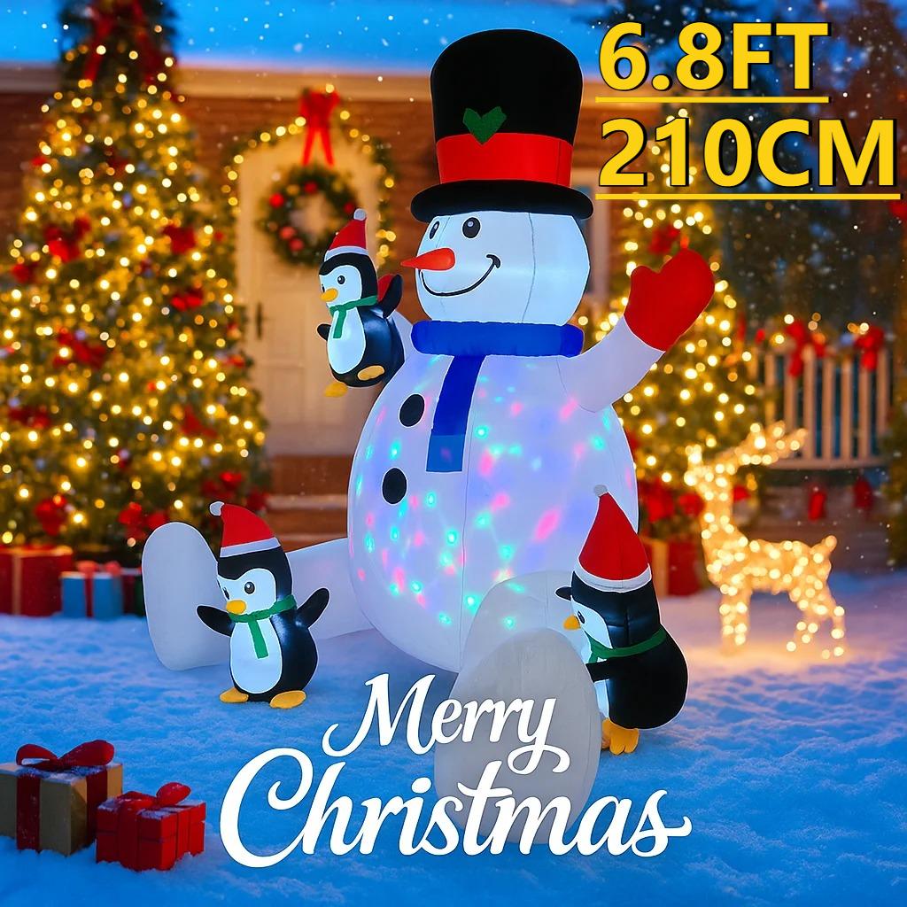 6.8FT LED Inflatable Xmas Yard Decor Snowman Penguins Christmas Toy Gift Outdoor Home Decoration Ornament Festive Supplies Decor