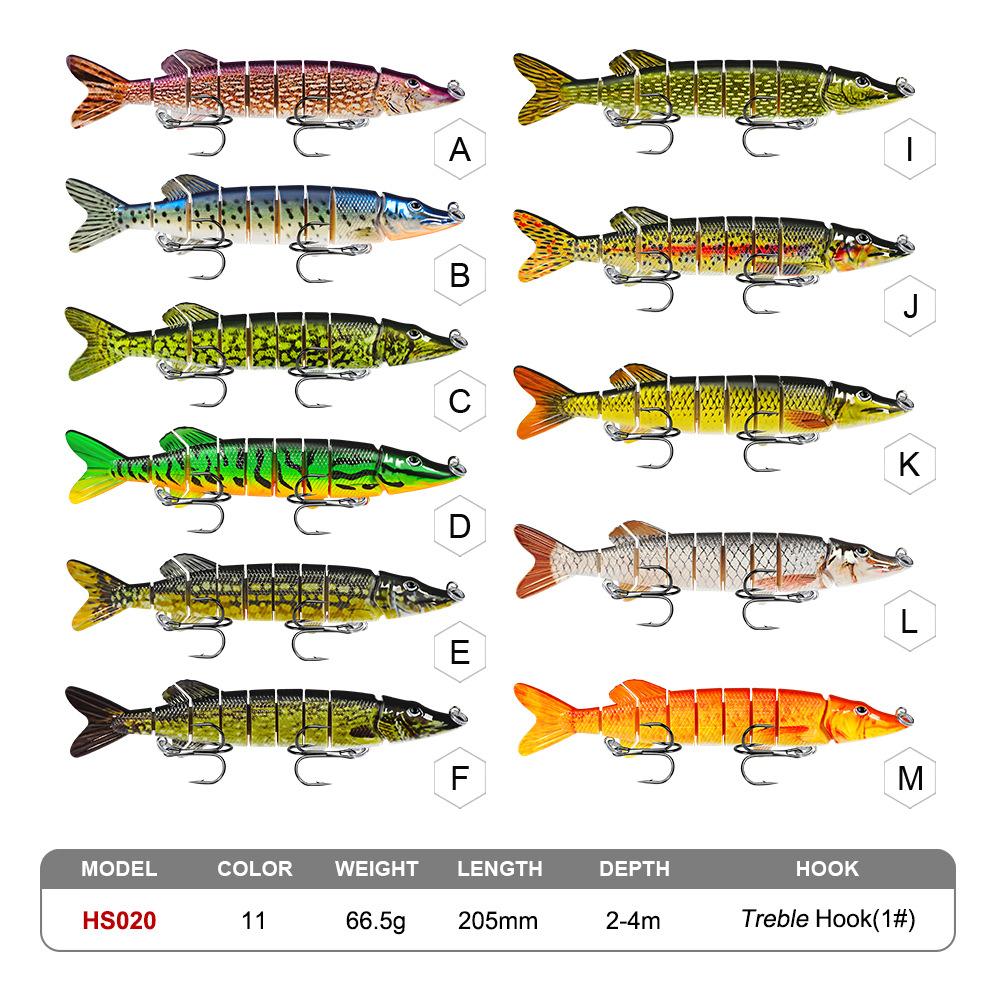 66g 20cm Multi-Jointed Lure 9 Sections with Two Treble Hook 1# 3D Eyes 11Colors Swim Bait Pike Multi Joint Bait Fishing Lure