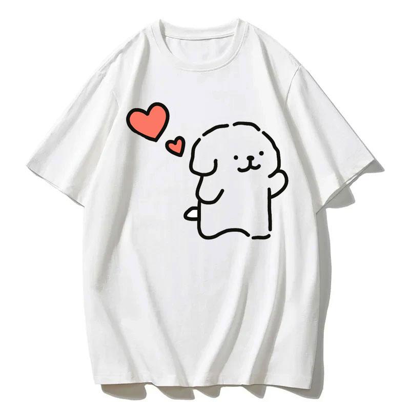 Maltese Dog Couple Cute Simple Pen Line Dog Aesthetic Clothing Unisex Style Graphic T Shirts Cartoon New in Tops Tees Tshirt