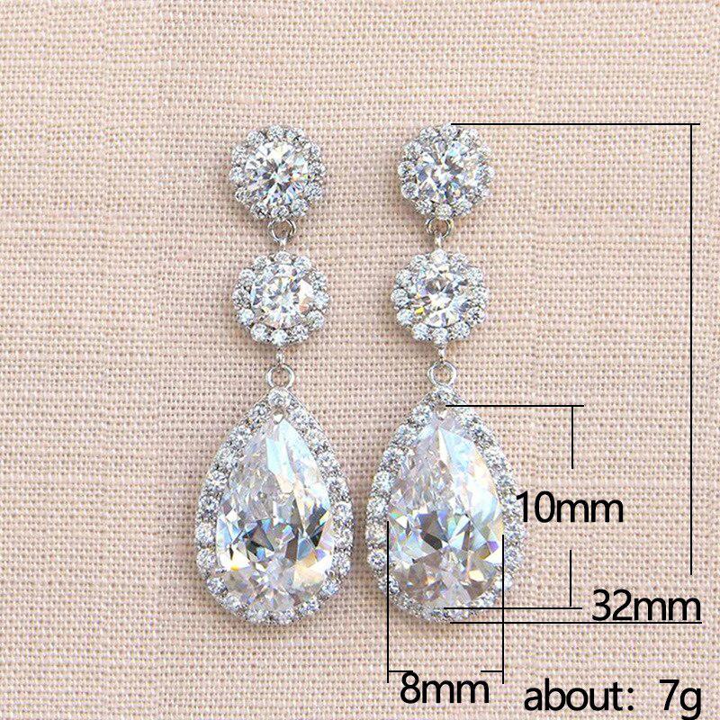 New Luxury Pear Silver Color Korean Earrings For Women Anniversary Gift Jewelry Wholesal E6521